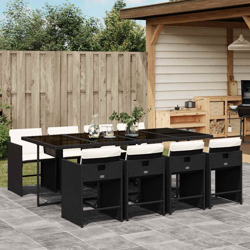 vidaXL Garden Dining Set | Black | PE Rattan | 8-seater |  Foldable