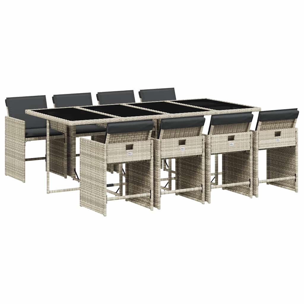 vidaXL 9 Piece Garden Dining Set with Cushions Light Grey Poly Rattan