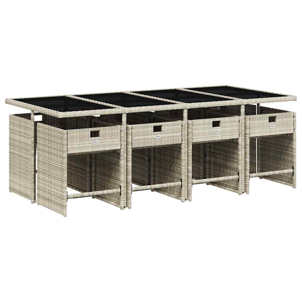 vidaXL 9 Piece Garden Dining Set with Cushions Light Grey Poly Rattan