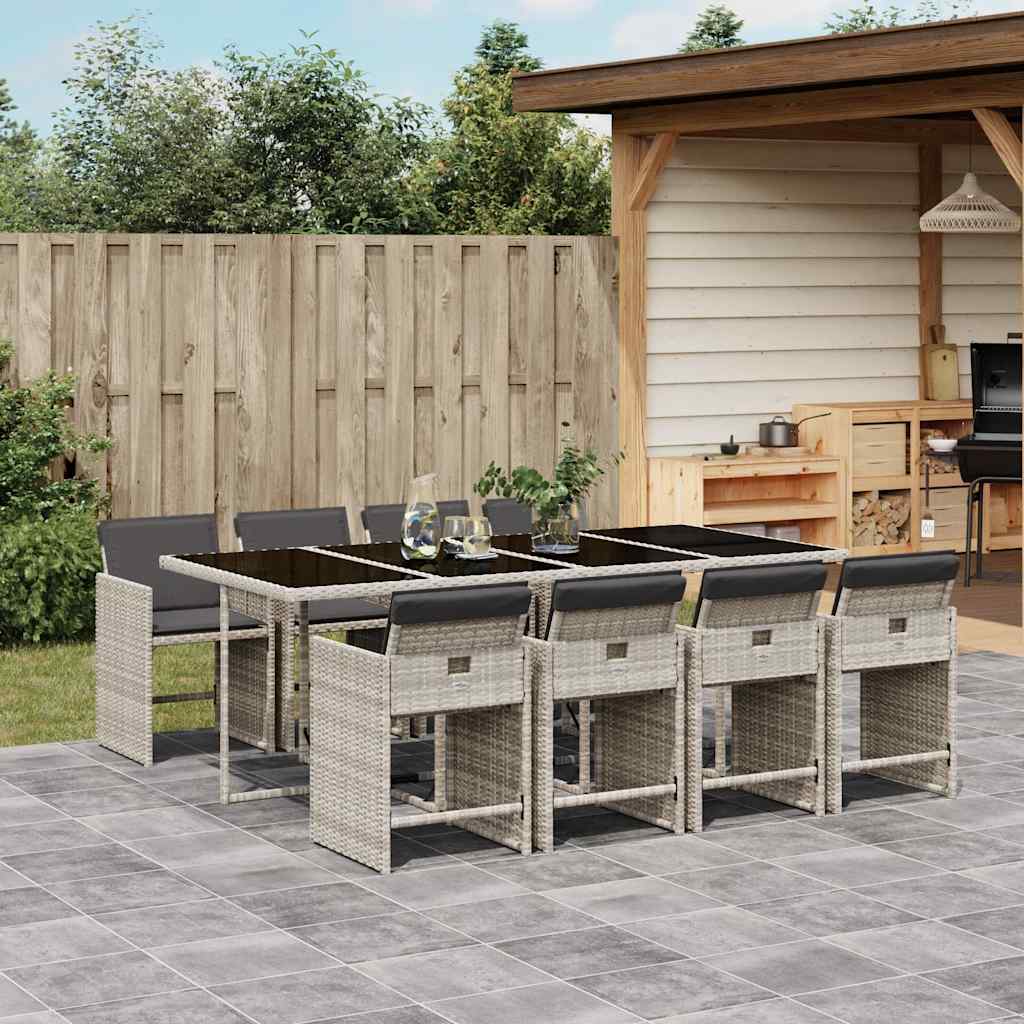 vidaXL 9 Piece Garden Dining Set with Cushions Light Grey Poly Rattan