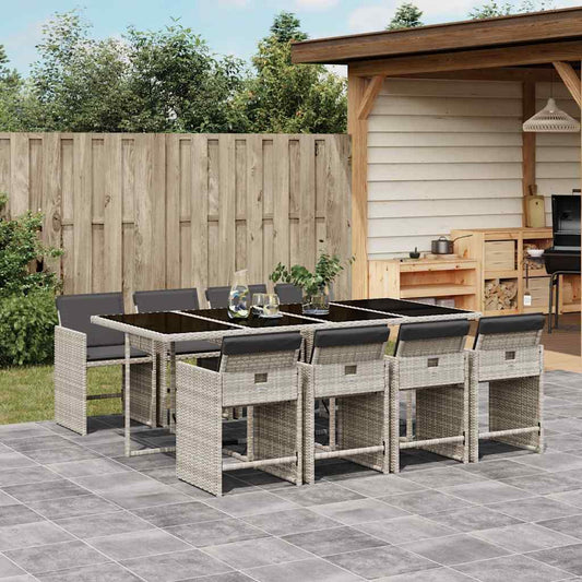 vidaXL 9 Piece Garden Dining Set with Cushions Light Grey Poly Rattan