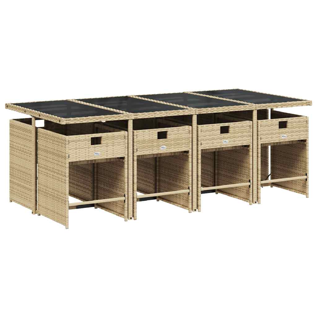 vidaXL Garden Dining Set | Mix Beige | PE Rattan | 9 Piece | Foldable