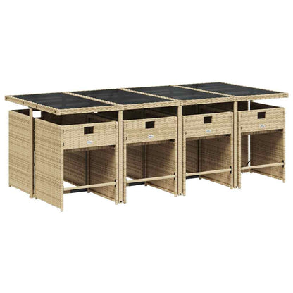 vidaXL Garden Dining Set | Mix Beige | PE Rattan | 9 Piece | Foldable