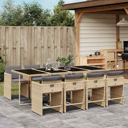 vidaXL 9 Piece Garden Dining Set with Cushions Mix Beige Poly Rattan