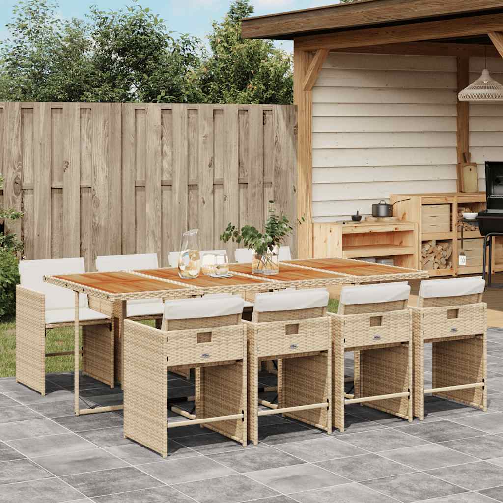 vidaXL 9 Piece Garden Dining Set with Cushions Beige Poly Rattan