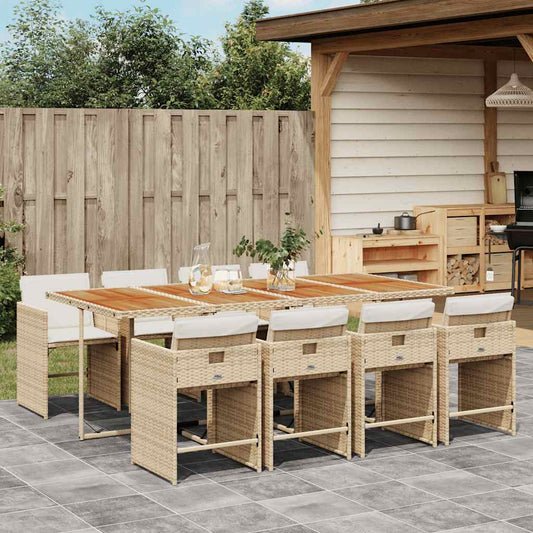 vidaXL 9 Piece Garden Dining Set with Cushions Beige Poly Rattan