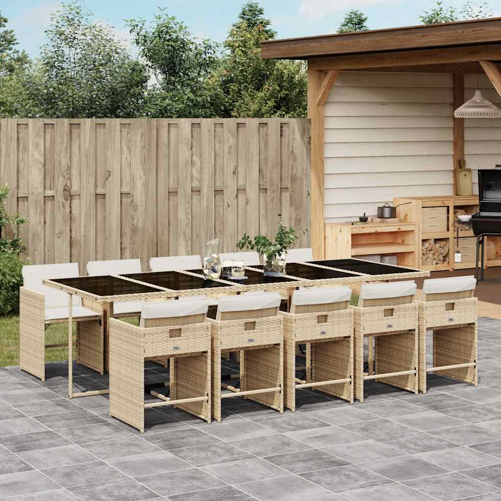vidaXL Garden Dining Set | Beige Table, Beige Chairs, Cream White Cushions