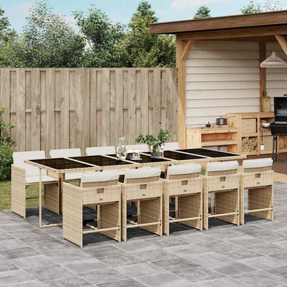 vidaXL Garden Dining Set | Beige Table, Beige Chairs, Cream White Cushions