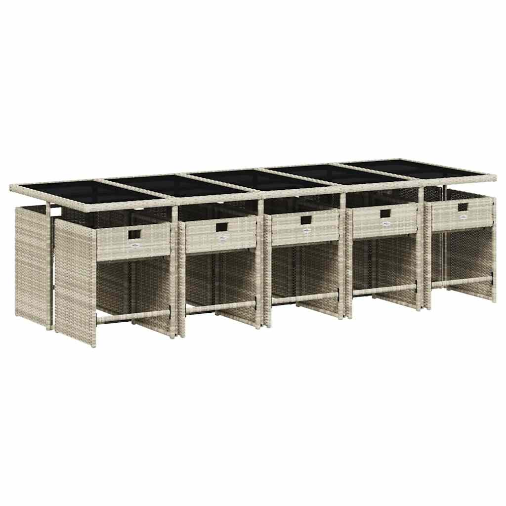 vidaXL 11 Piece Garden Dining Set with Cushions Light Grey Poly Rattan