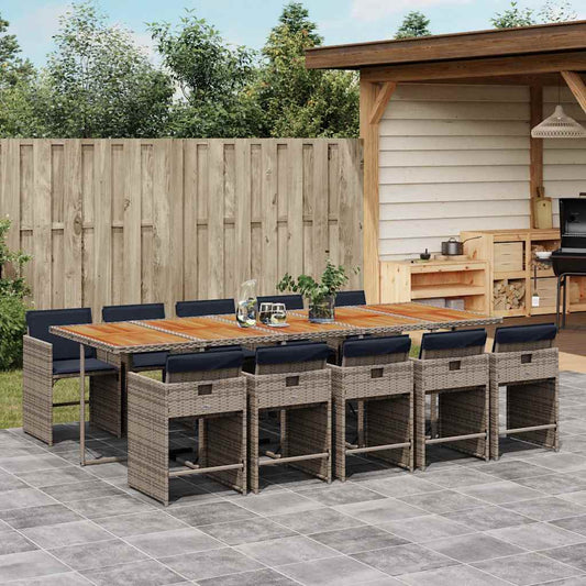 vidaXL 11 Piece Garden Dining Set with Cushions Grey Poly Rattan