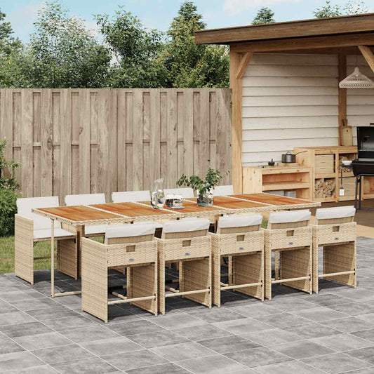 vidaXL 11 Piece Garden Dining Set with Cushions Beige Poly Rattan
