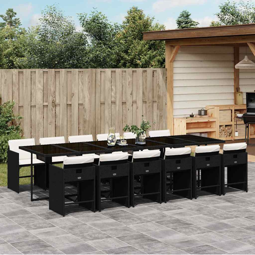 vidaXL Garden Dining Set | Black, Cream White | PE rattan | 12-seater