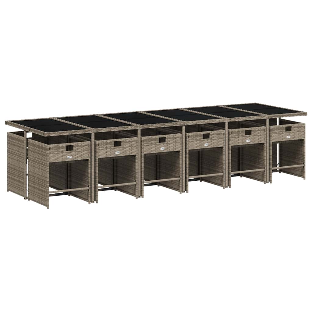 vidaXL Garden Dining Set | Grey | PE rattan | Large 12-seater | Foldable