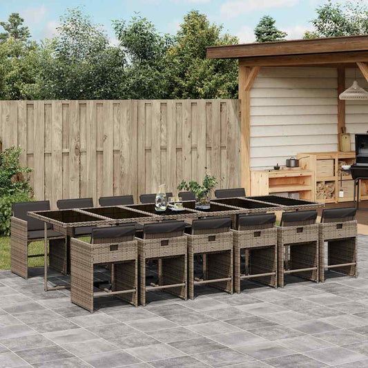 vidaXL 13 Piece Garden Dining Set with Cushions Grey Poly Rattan