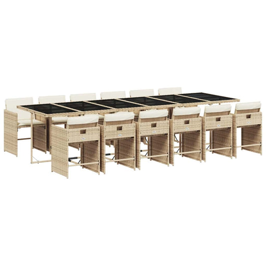 vidaXL Garden Dining Set | Beige | PE rattan | Large | Foldable