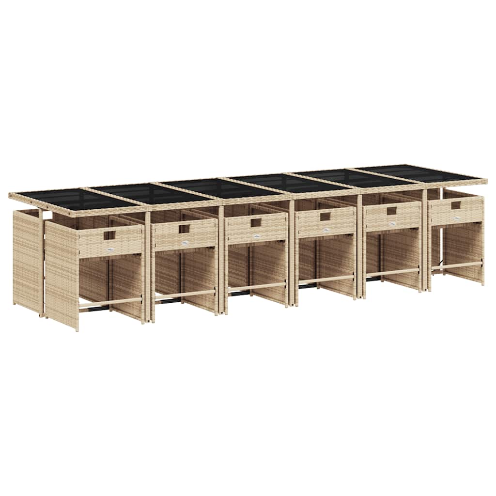 vidaXL Garden Dining Set | Beige | PE rattan | Large | Foldable