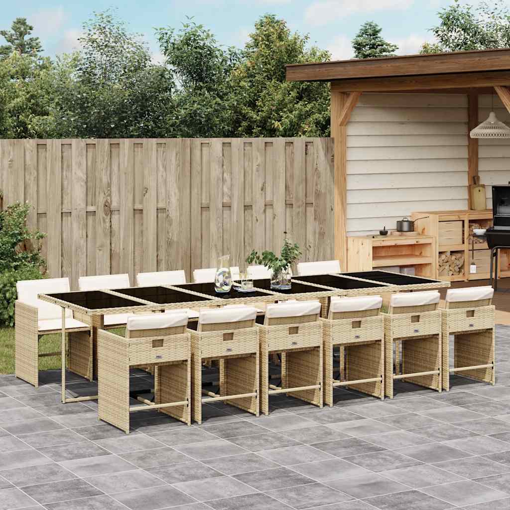 vidaXL Garden Dining Set | Beige | PE rattan | Large | Foldable