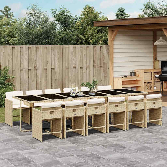 vidaXL Garden Dining Set | Beige | PE rattan | Large | Foldable