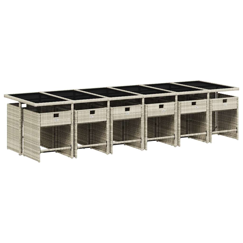 vidaXL 13 Piece Garden Dining Set with Cushions Light Grey Poly Rattan