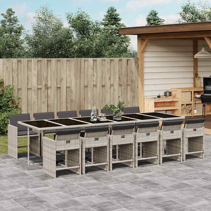 vidaXL 13 Piece Garden Dining Set with Cushions Light Grey Poly Rattan