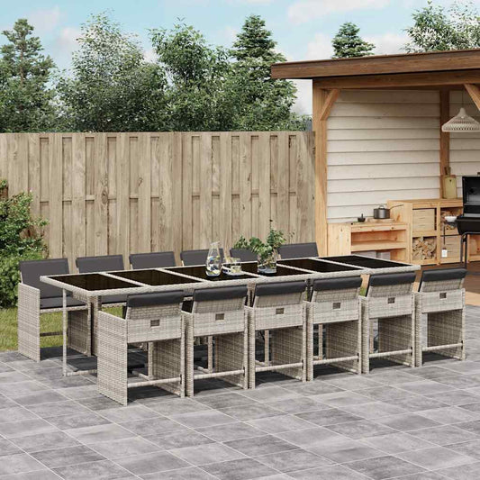 vidaXL 13 Piece Garden Dining Set with Cushions Light Grey Poly Rattan