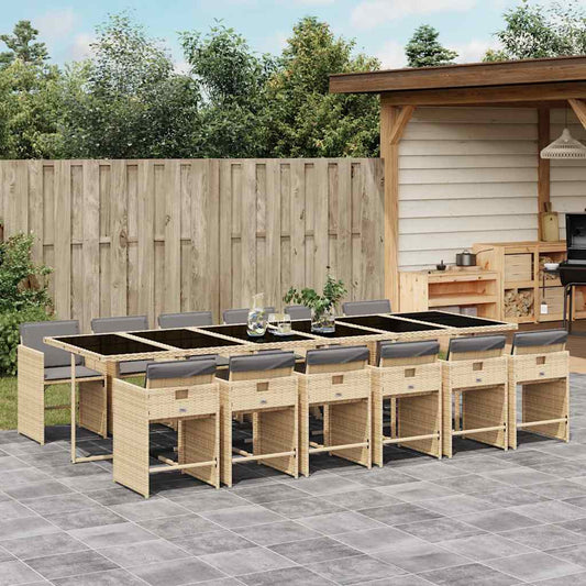 vidaXL 13 Piece Garden Dining Set with Cushions Mix Beige Poly Rattan