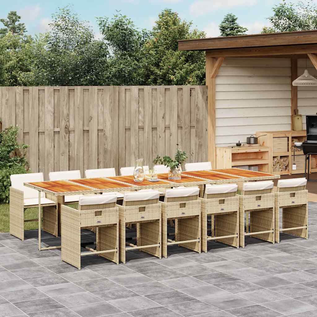 vidaXL 13 Piece Garden Dining Set with Cushions Beige Poly Rattan