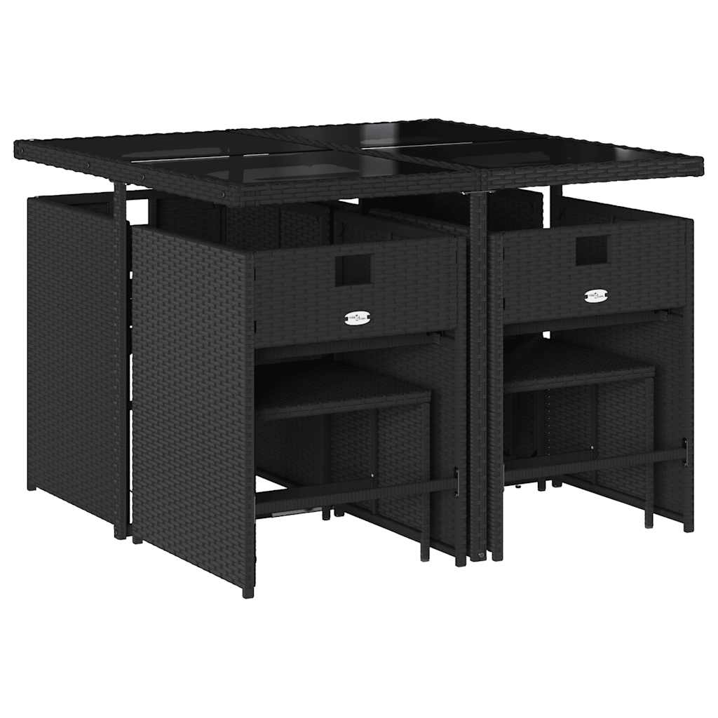 vidaXL 9 Piece Garden Dining Set with Cushions Black Poly Rattan