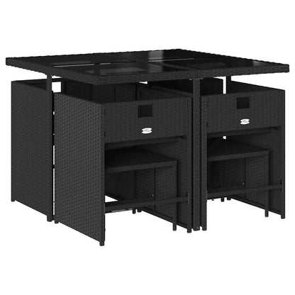 vidaXL 9 Piece Garden Dining Set with Cushions Black Poly Rattan
