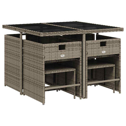 vidaXL 9 Piece Garden Dining Set with Cushions Grey Poly Rattan