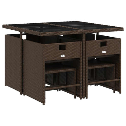 vidaXL 9 Piece Garden Dining Set with Cushions Brown Poly Rattan