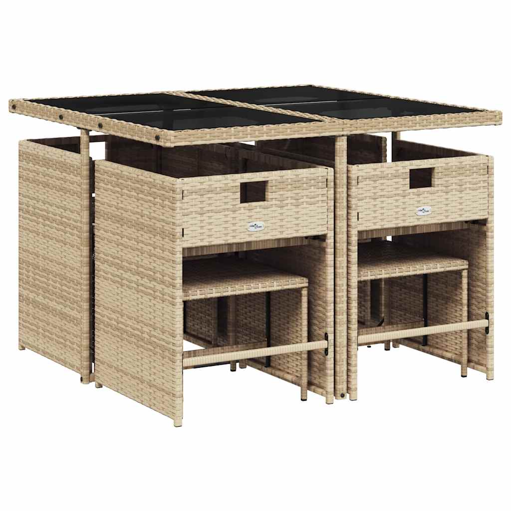 vidaXL 9 Piece Garden Dining Set with Cushions Beige Poly Rattan