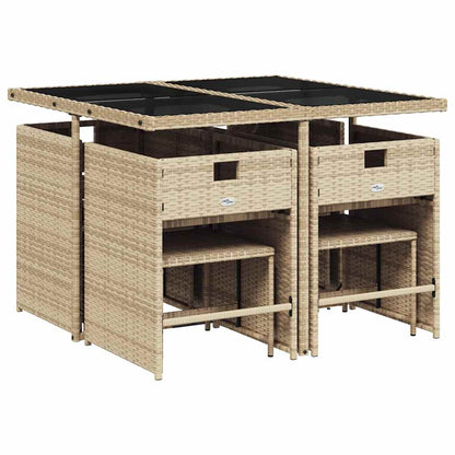 vidaXL 9 Piece Garden Dining Set with Cushions Beige Poly Rattan