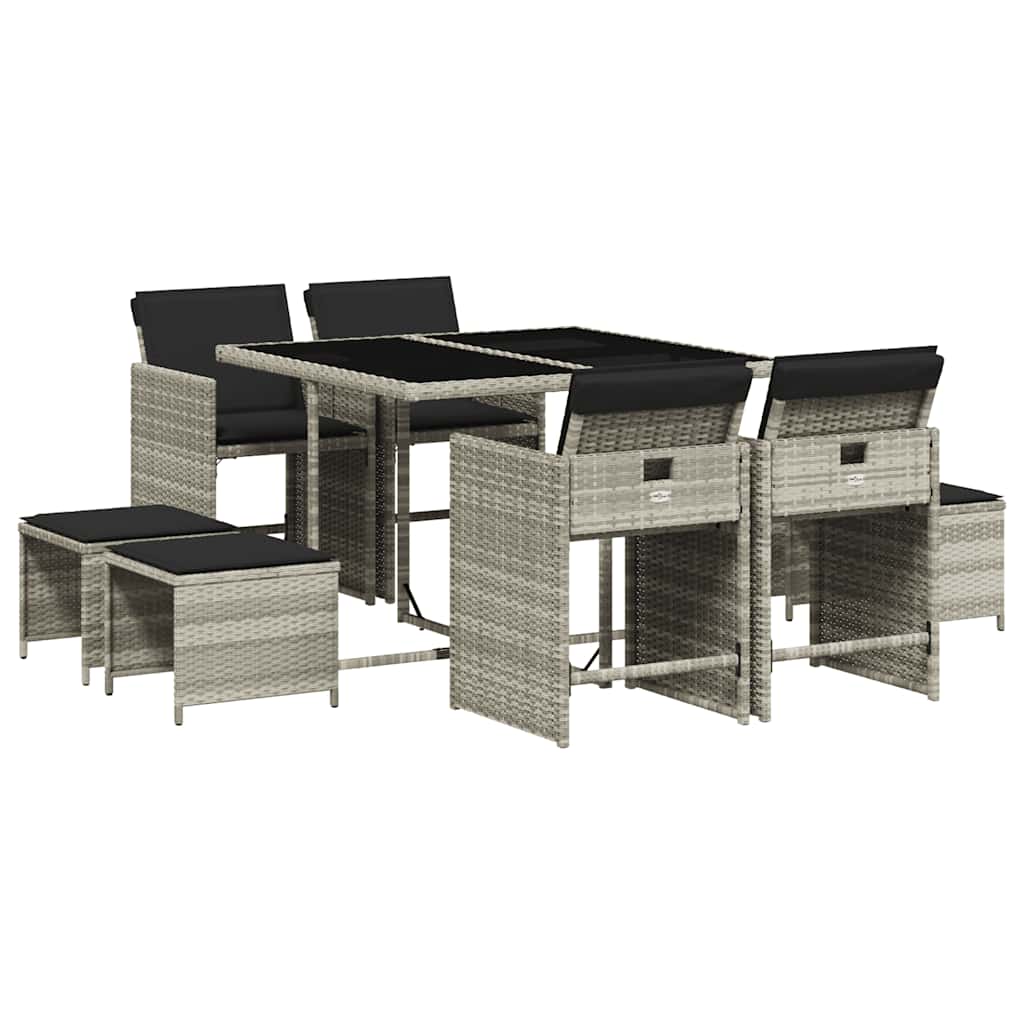 vidaXL 9 Piece Garden Dining Set with Cushions Light Grey Poly Rattan