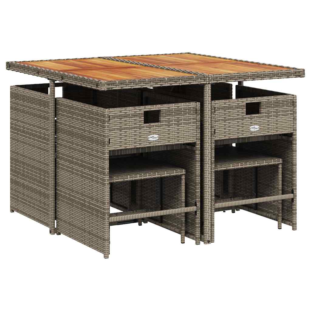 vidaXL 9 Piece Garden Dining Set with Cushions Grey Poly Rattan