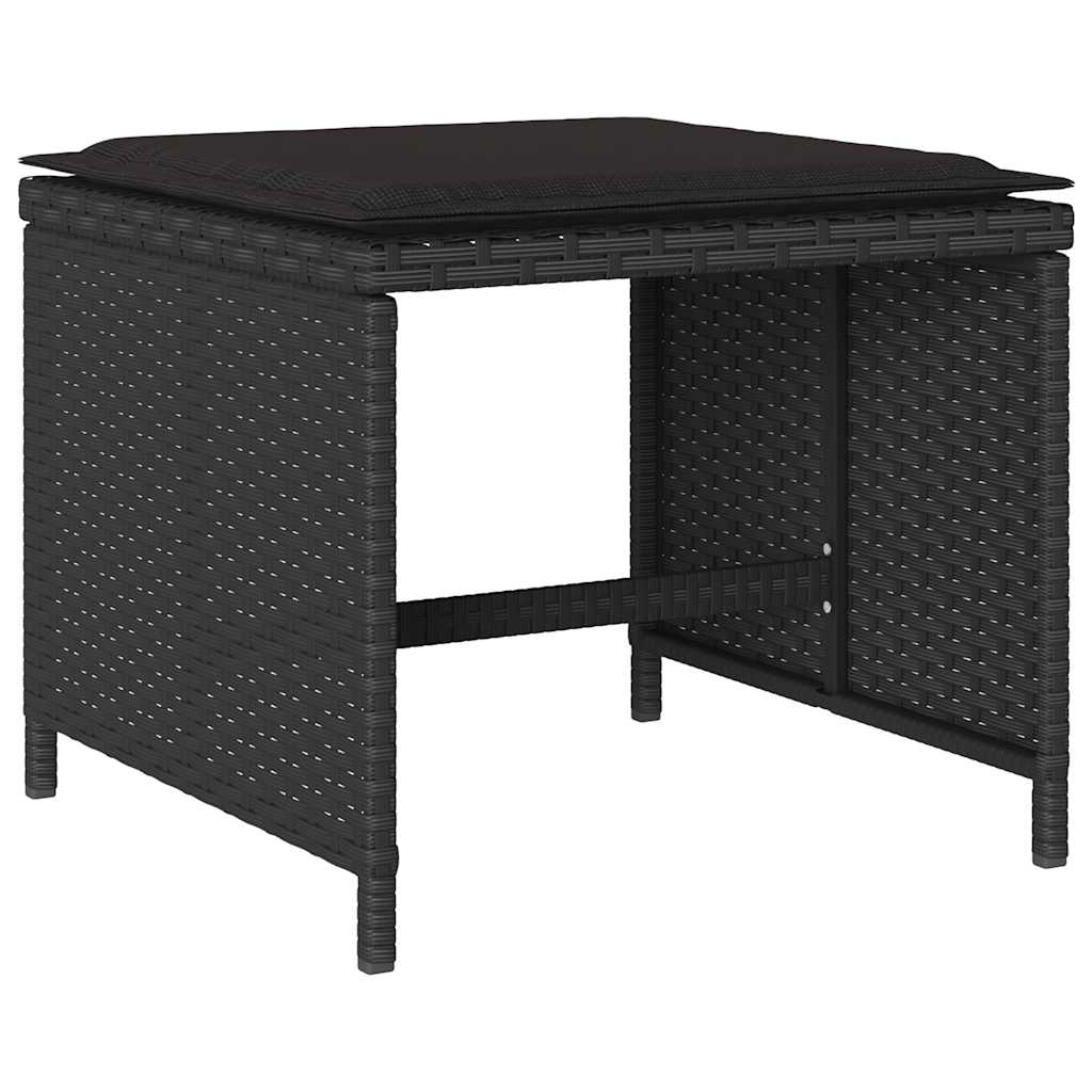 vidaXL 11 Piece Garden Dining Set with Cushions Black Poly Rattan