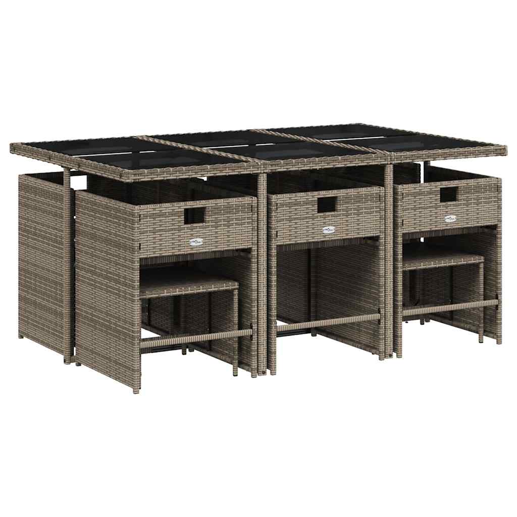 vidaXL 11 Piece Garden Dining Set with Cushions Grey Poly Rattan