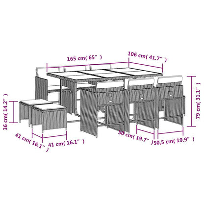 vidaXL 11 Piece Garden Dining Set with Cushions Grey Poly Rattan