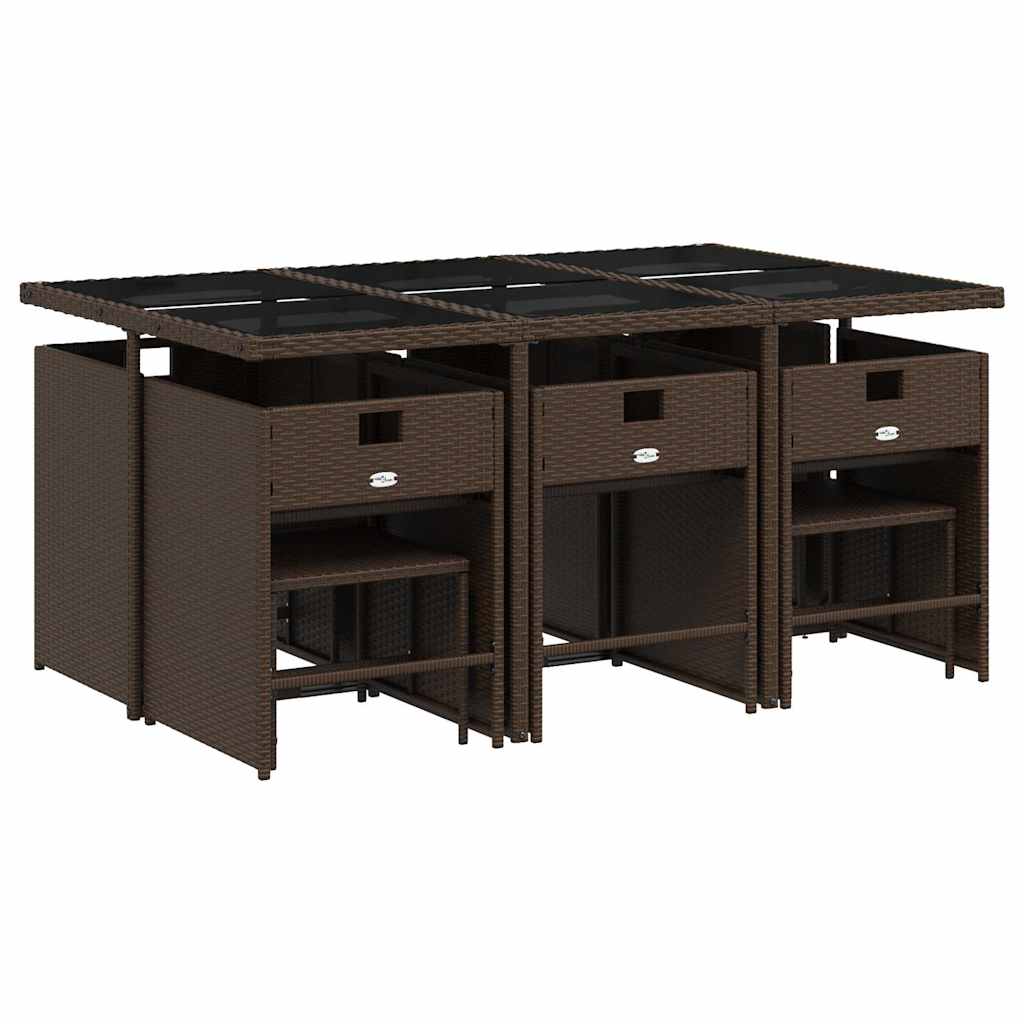 vidaXL 11 Piece Garden Dining Set with Cushions Brown Poly Rattan