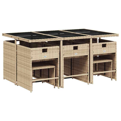 vidaXL 11 Piece Garden Dining Set with Cushions Beige Poly Rattan