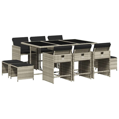 vidaXL 11 Piece Garden Dining Set with Cushions Light Grey Poly Rattan