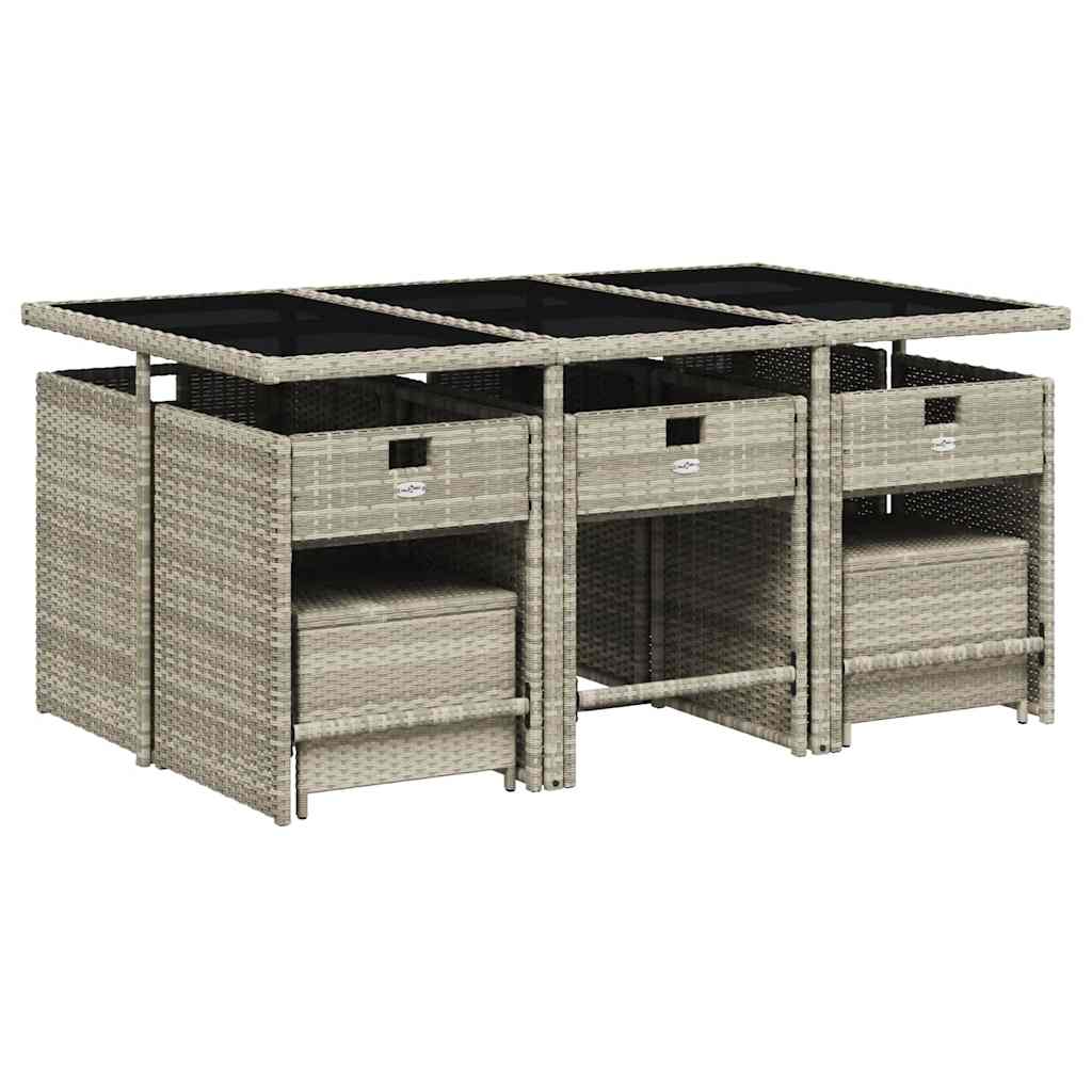 vidaXL 11 Piece Garden Dining Set with Cushions Light Grey Poly Rattan