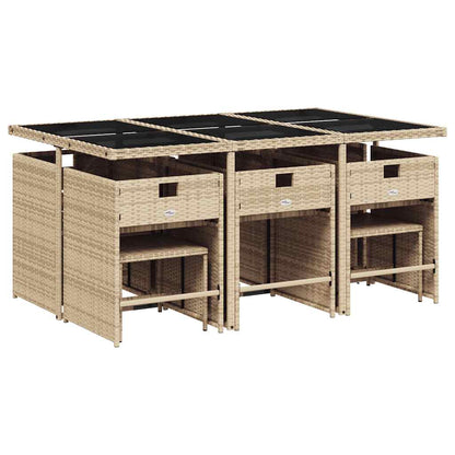 vidaXL 11 Piece Garden Dining Set with Cushions Mix Beige Poly Rattan