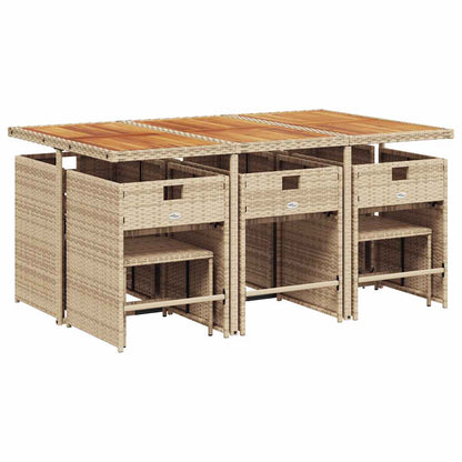 vidaXL 11 Piece Garden Dining Set with Cushions Beige Poly Rattan