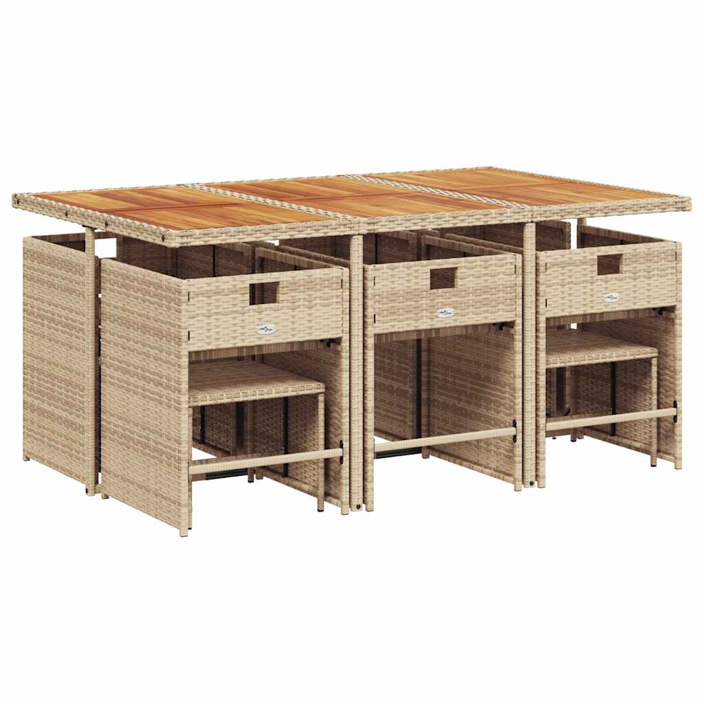 vidaXL 11 Piece Garden Dining Set with Cushions Beige Poly Rattan