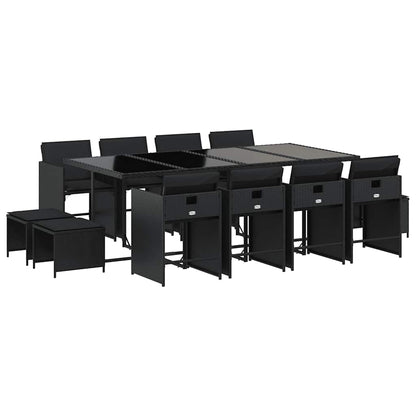 vidaXL 13 Piece Garden Dining Set with Cushions Black Poly Rattan