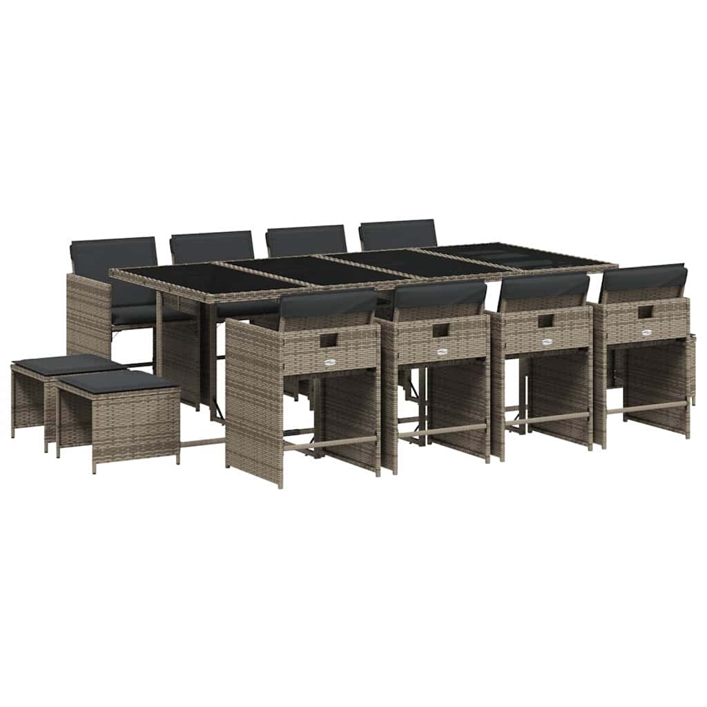 vidaXL 13 Piece Garden Dining Set with Cushions Grey Poly Rattan