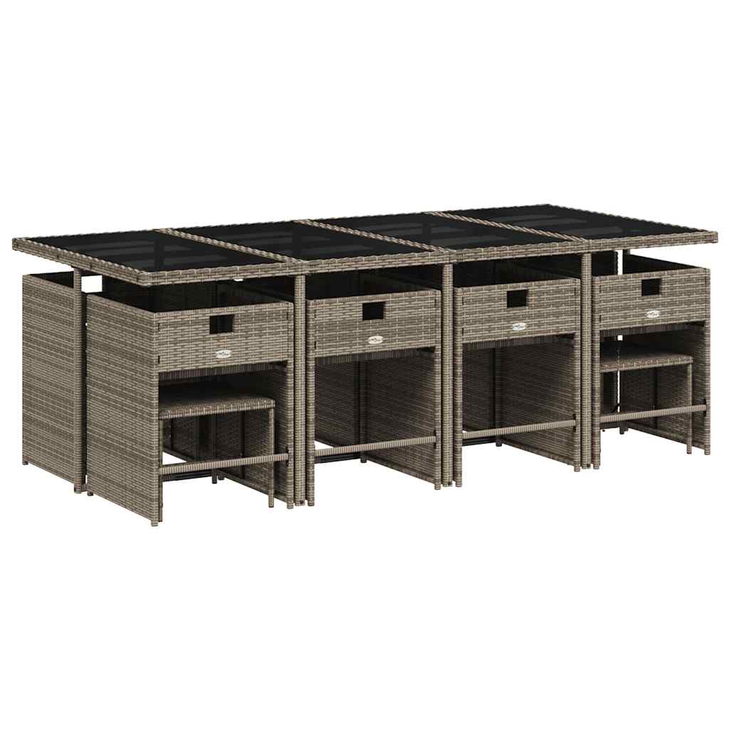 vidaXL 13 Piece Garden Dining Set with Cushions Grey Poly Rattan