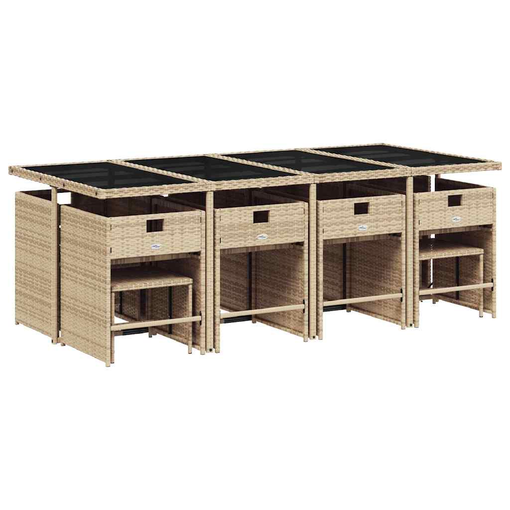 vidaXL 13 Piece Garden Dining Set with Cushions Beige Poly Rattan