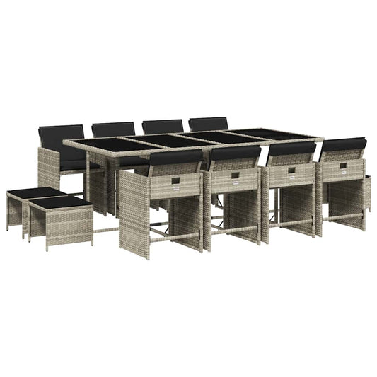 vidaXL 13 Piece Garden Dining Set with Cushions Light Grey Poly Rattan